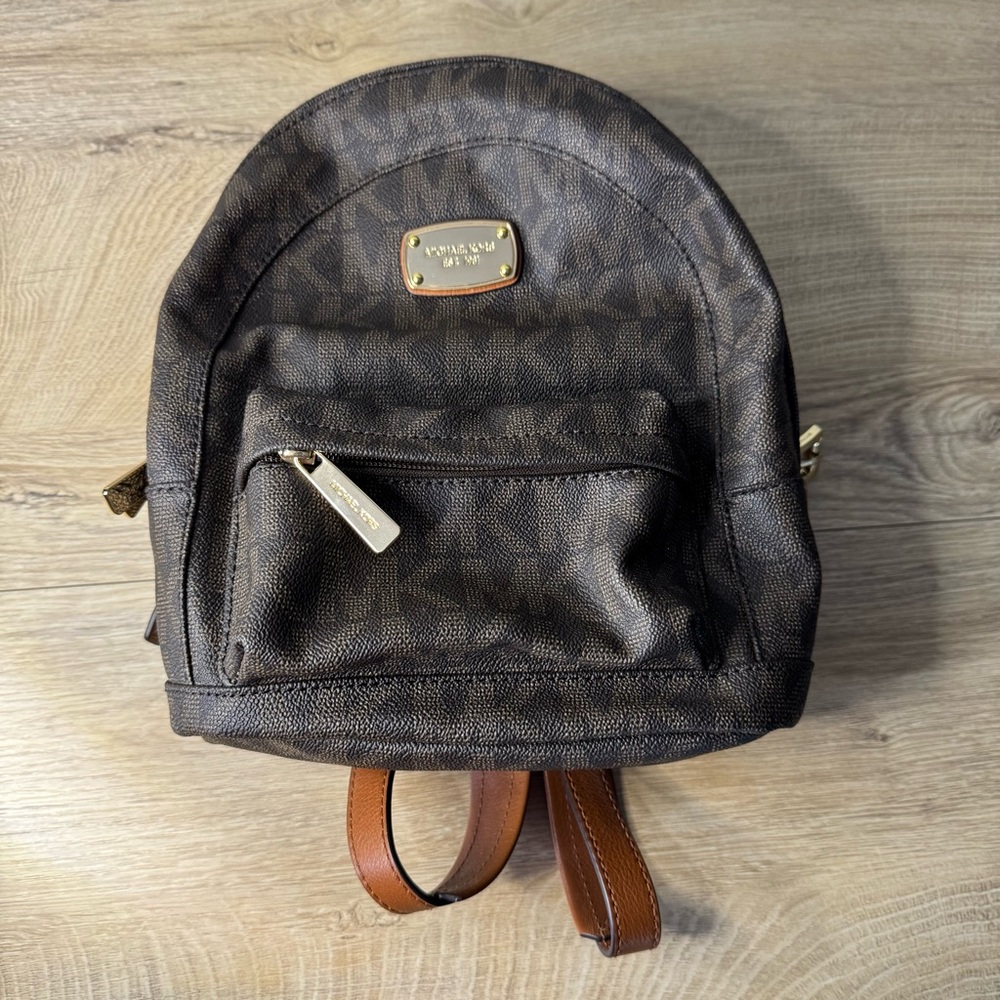 Michael Kors Mini Backpack Brown Signature Monogram‎ Tan Gold Rucksack Small Bag